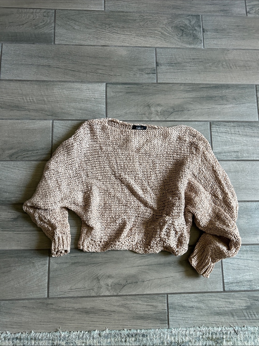 Aakaa Cropped Taupe Chunky Knit Sweater